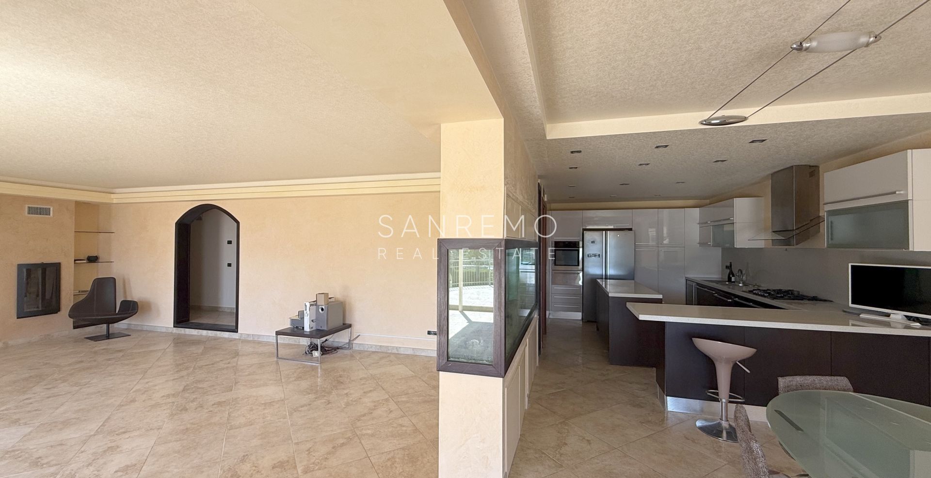 Beautiful villa surrounded by greenery with swimming pool and sea view